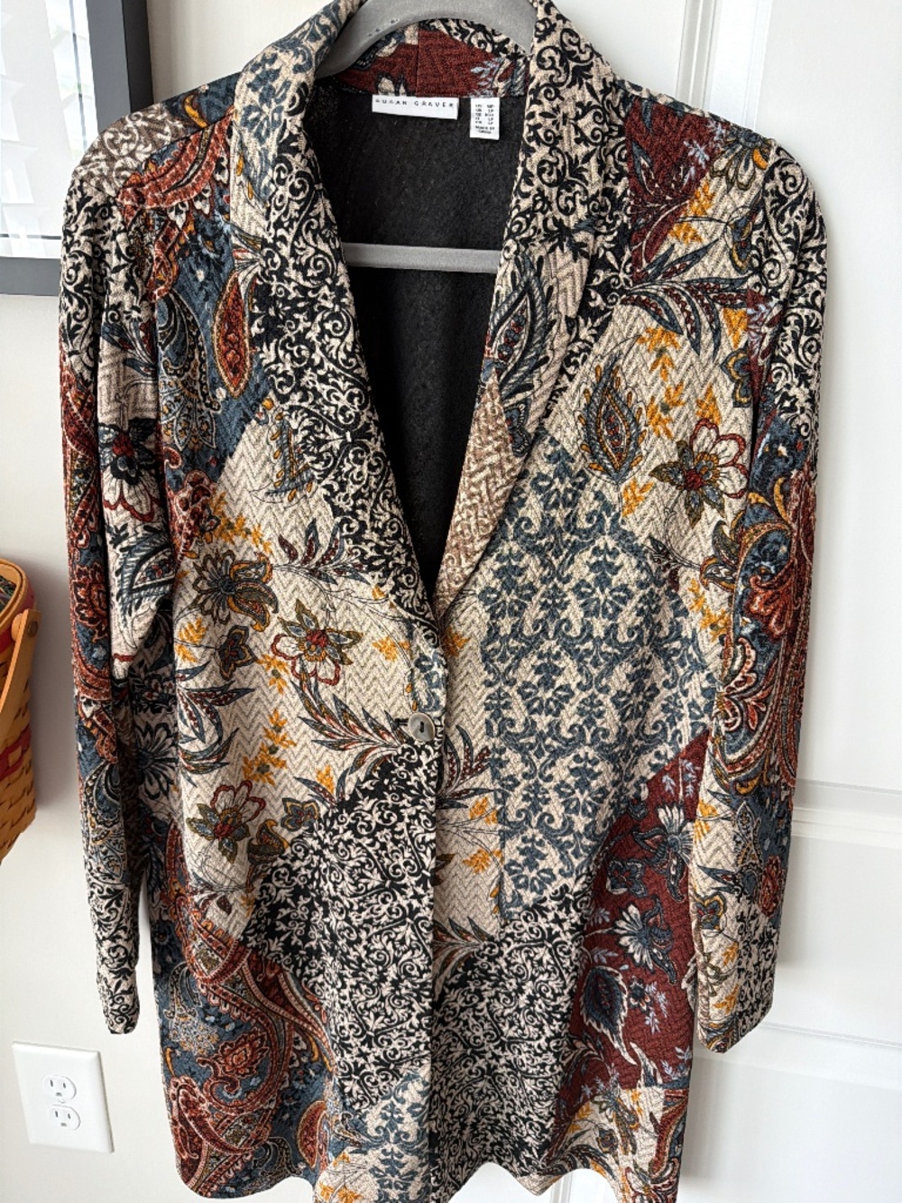 Susan graver duster length soft suiting blazer with 1 button